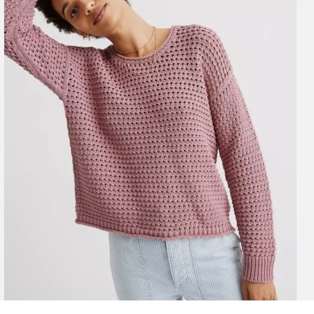 Madewell Cropped Open-Knit Sweater in Dusty Rose